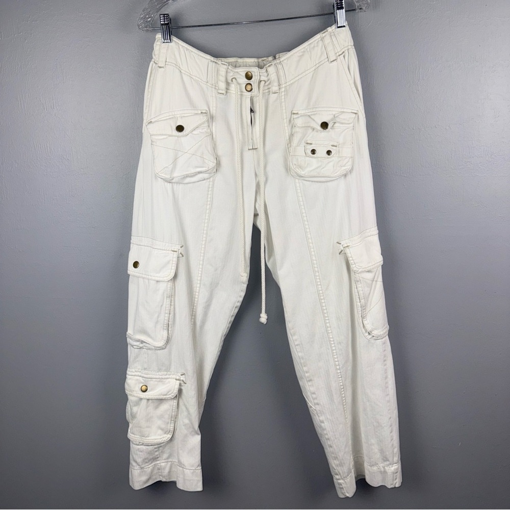 Free People Tahiti Cargo Pants Women’s S Ivory Ankle Length Boho Utility-Style - Picture 2 of 13